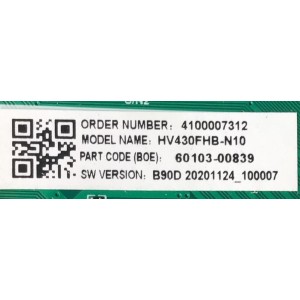 MAIN FUENTE PARA TV INSIGNIA / NUMERO DE  PARTE 60103-00839 / TP.MS3553ZWT.PB755 / 4100007312 / PANEL BOEI430WU1 / DISPLAY HV430FHB-N10 / MODELO NS-43D420NA20